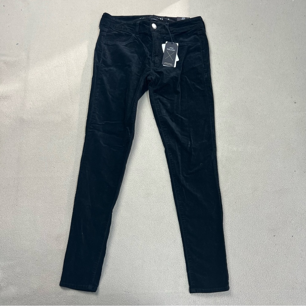 American Eagle Leggings Womens 6 Regular Black Velvet Super Stretch Low Rise New
